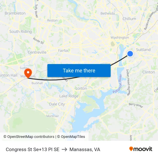 Congress St Se+13 Pl SE to Manassas, VA map