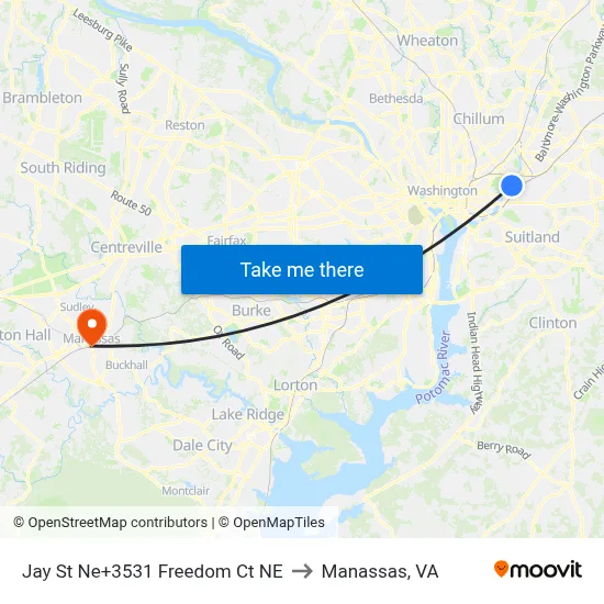 Jay St Ne+3531 Freedom Ct NE to Manassas, VA map