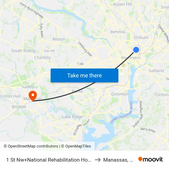 1 St Nw+National Rehabilitation Hosp to Manassas, VA map