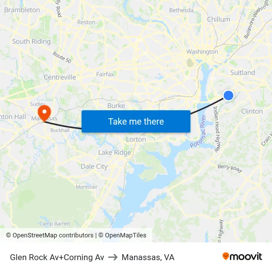 Glen Rock Av+Corning Av to Manassas, VA map