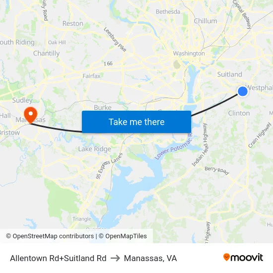 Allentown Rd+Suitland Rd to Manassas, VA map