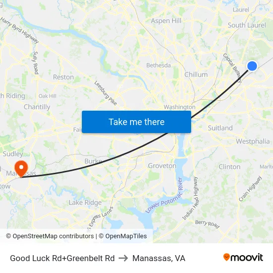 Good Luck Rd+Greenbelt Rd to Manassas, VA map
