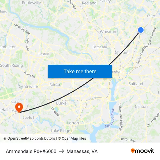 Ammendale Rd+#6000 to Manassas, VA map