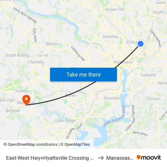 East-West Hwy+Hyattsville Crossing Entrance to Manassas, VA map