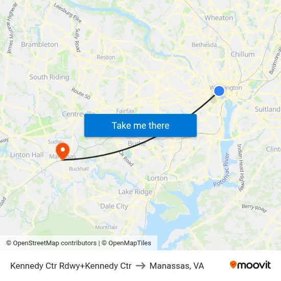 Kennedy Ctr Rdwy+Kennedy Ctr to Manassas, VA map