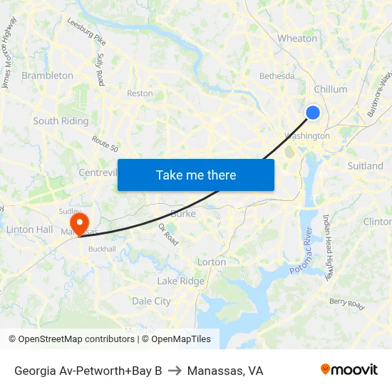 Georgia Av-Petworth+Bay B to Manassas, VA map