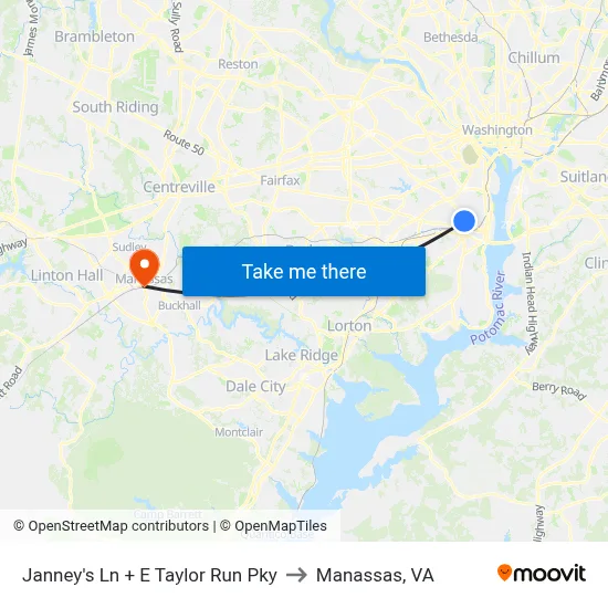 Janney's Ln + E Taylor Run Pky to Manassas, VA map