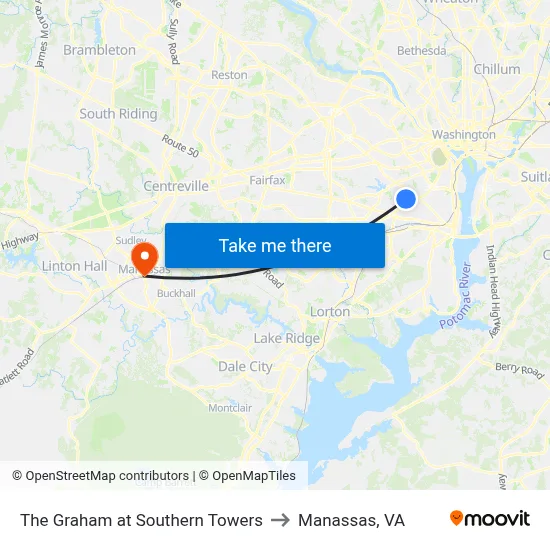 The Graham at Southern Towers to Manassas, VA map
