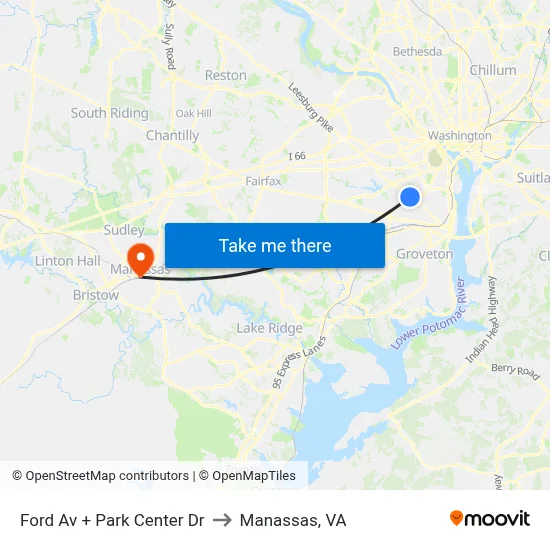 Ford Av + Park Center Dr to Manassas, VA map