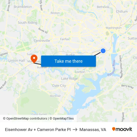 Eisenhower Av + Cameron Parke Pl to Manassas, VA map
