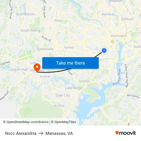 Nvcc Alexandria to Manassas, VA map