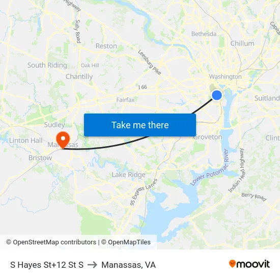 S Hayes St+12 St S to Manassas, VA map