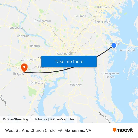 West St. And Church Circle to Manassas, VA map