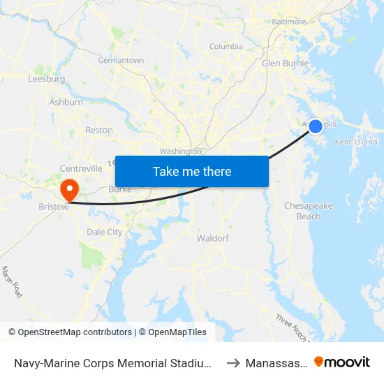 Navy-Marine Corps Memorial Stadium (Stop 3) to Manassas, VA map