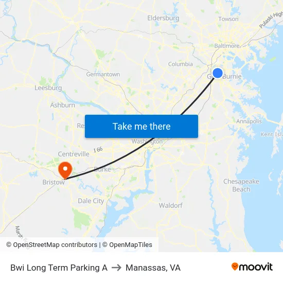 Bwi Long Term Parking A to Manassas, VA map