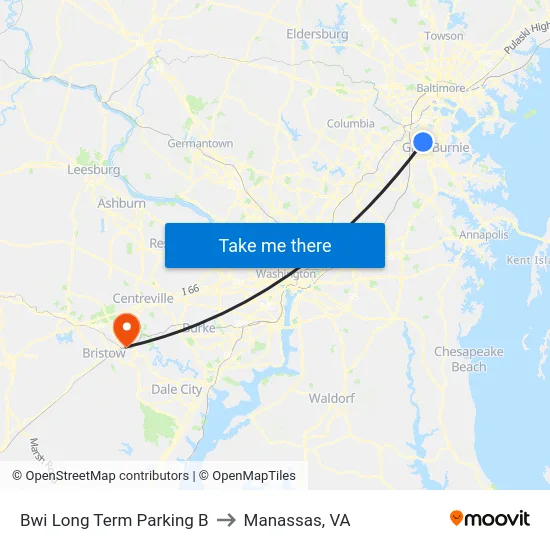 Bwi Long Term Parking B to Manassas, VA map