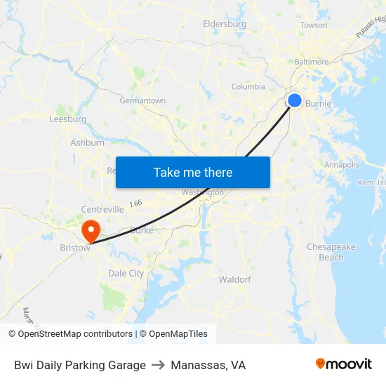 Bwi Daily Parking Garage to Manassas, VA map