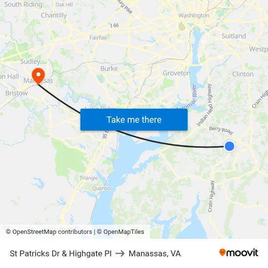 St Patricks Dr & Highgate Pl to Manassas, VA map