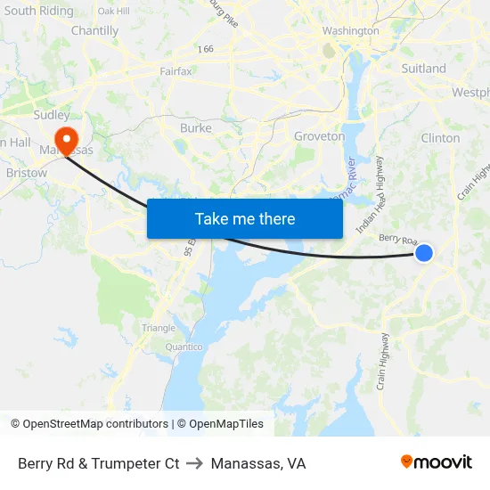 Berry Rd & Trumpeter Ct to Manassas, VA map