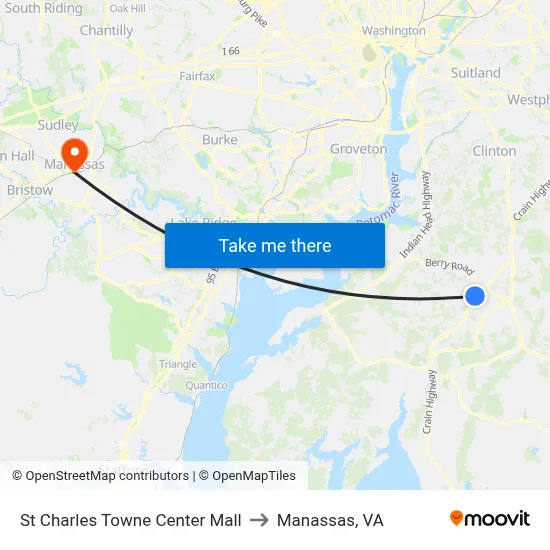St Charles Towne Center Mall to Manassas, VA map
