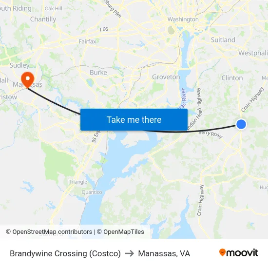 Brandywine Crossing (Costco) to Manassas, VA map