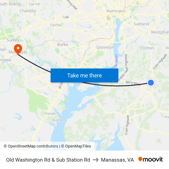 Old Washington Rd & Sub Station Rd to Manassas, VA map