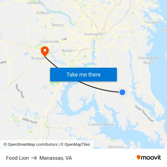 Food Lion to Manassas, VA map