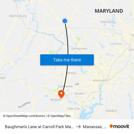 Baughman's Lane at Carroll Park Manor to Manassas, VA map