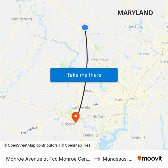 Monroe Avenue at Fcc Monroe Center to Manassas, VA map