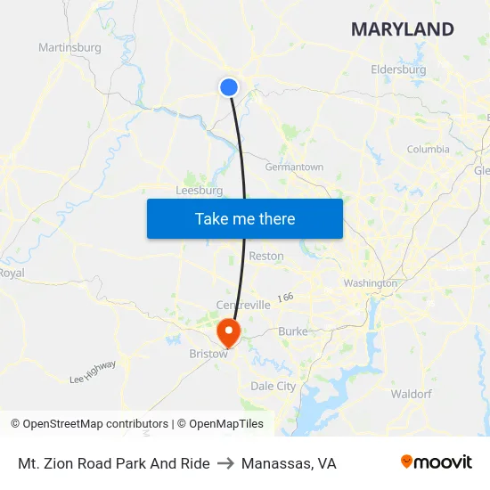 Mt. Zion Road Park And Ride to Manassas, VA map