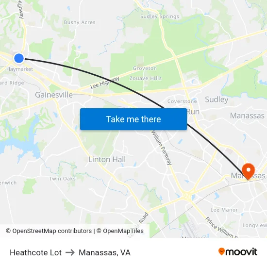 Heathcote Lot to Manassas, VA map