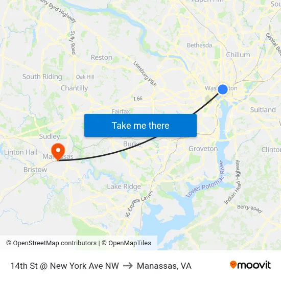 14th St @ New York Ave NW to Manassas, VA map