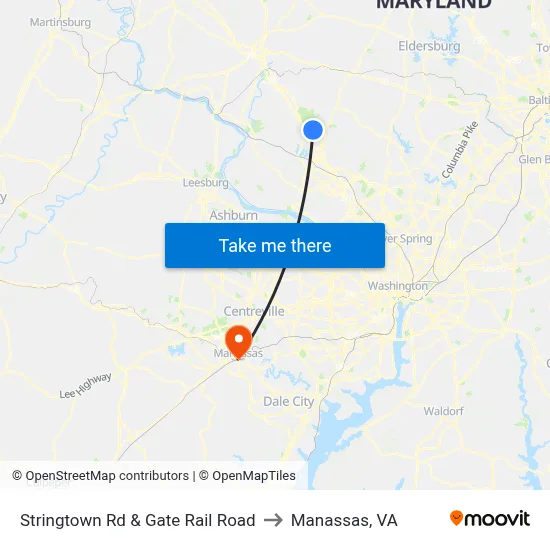 Stringtown Rd & Gate Rail Road to Manassas, VA map