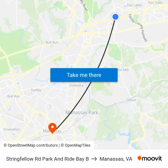 Stringfellow Rd Park And Ride Bay B to Manassas, VA map