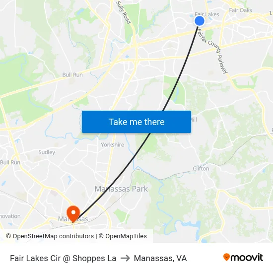 Fair Lakes Cir @ Shoppes La to Manassas, VA map
