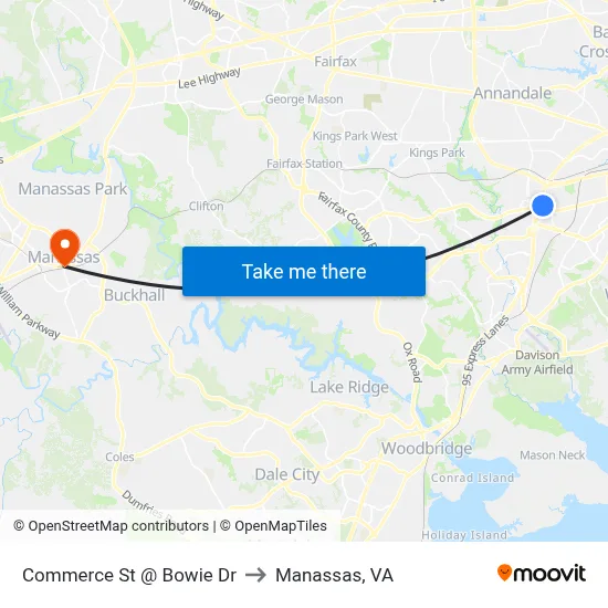 Commerce St @ Bowie Dr to Manassas, VA map