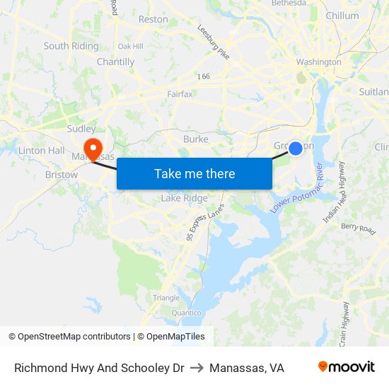 Richmond Hwy And Schooley Dr to Manassas, VA map