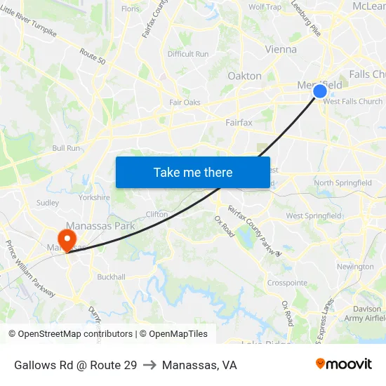 Gallows Rd @ Route 29 to Manassas, VA map