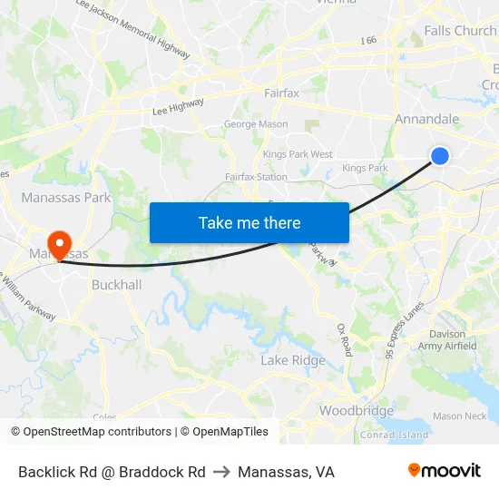 Backlick Rd @ Braddock Rd to Manassas, VA map