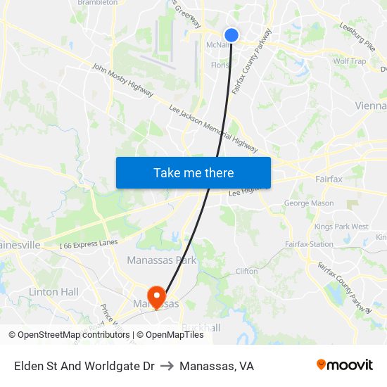 Elden St And Worldgate Dr to Manassas, VA map