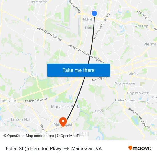 Elden St @ Herndon Pkwy to Manassas, VA map
