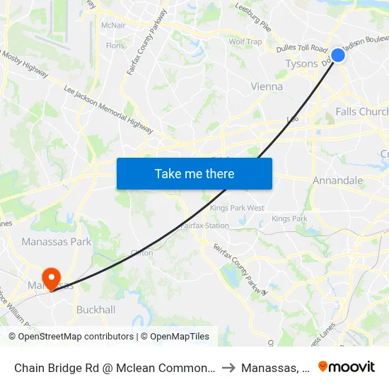 Chain Bridge Rd @ Mclean Commons Ct to Manassas, VA map