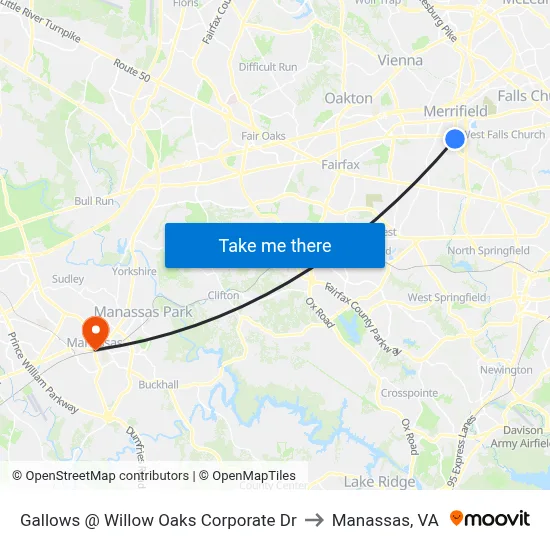 Gallows @ Willow Oaks Corporate Dr to Manassas, VA map