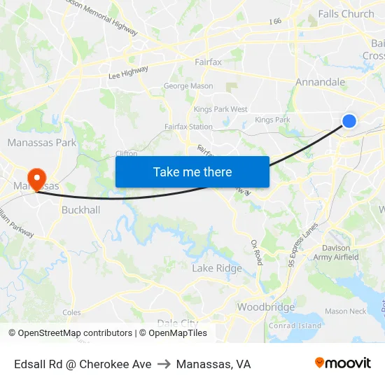 Edsall Rd @ Cherokee Ave to Manassas, VA map