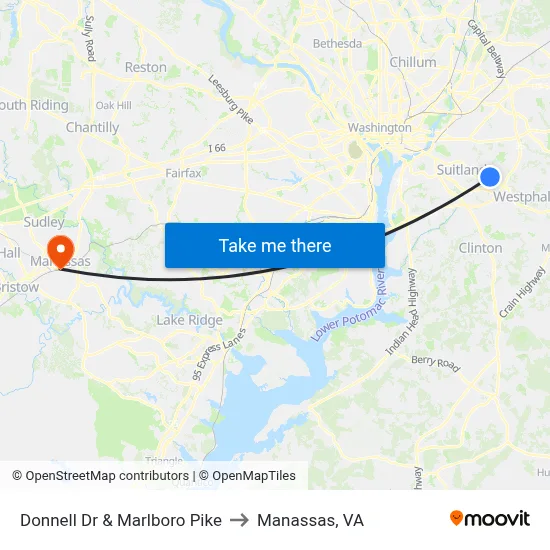 Donnell Dr & Marlboro Pike to Manassas, VA map