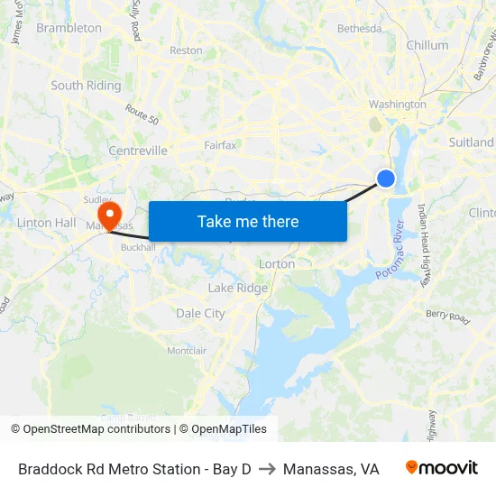 Braddock Rd Metro Station - Bay D to Manassas, VA map