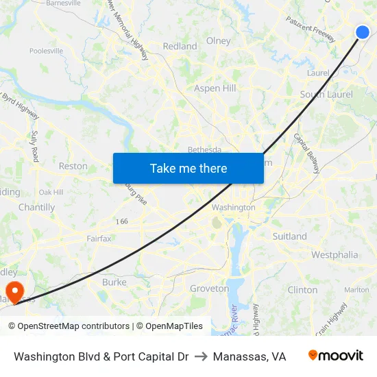 Washington Blvd & Port Capital Dr to Manassas, VA map