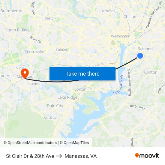 St Clair Dr & 28th Ave to Manassas, VA map