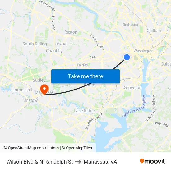Wilson Blvd & N Randolph St to Manassas, VA map