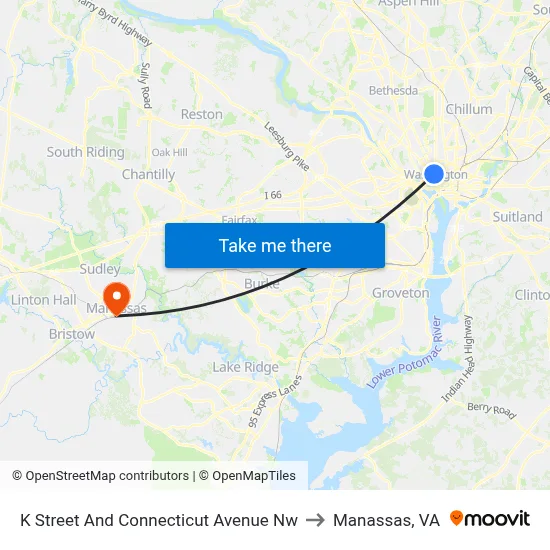 K Street And Connecticut Avenue Nw to Manassas, VA map